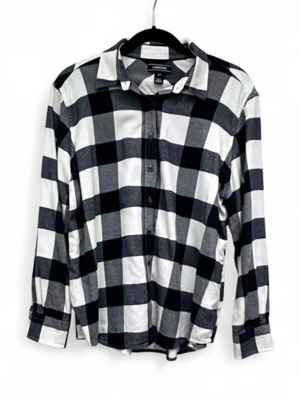 💙 Lands' End Navy & White Buffalo Check Flannel Shirt | Size 16P